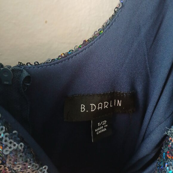 B. Darlin Jrs Sz 1/2 Sequin‎ Sweetheart Mini Dress Blue Zipper Sleeveless Lined - Picture 6 of 16